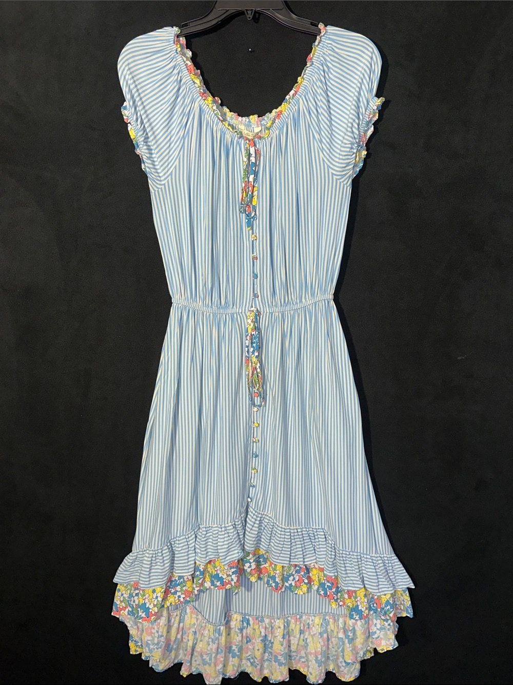 Matilda Jane Light Blue Striped Dress with Floral Trim